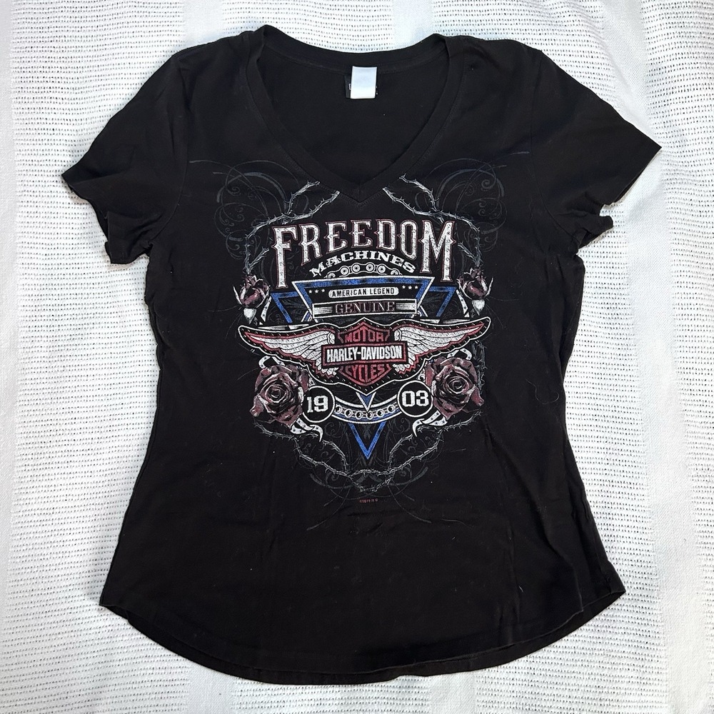 Harley-Davidson Women's Freedom Machines Motorcycle Graphic T-Shirt Large Black